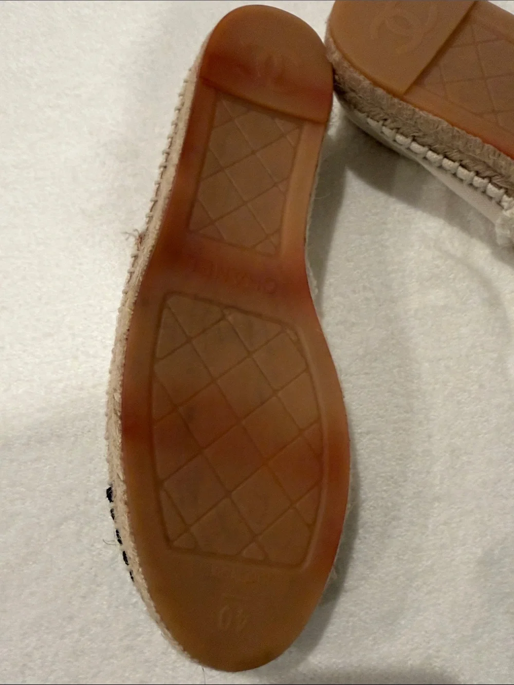 CHANEL Cream Canvas Espadrilles with Black Toe Cap